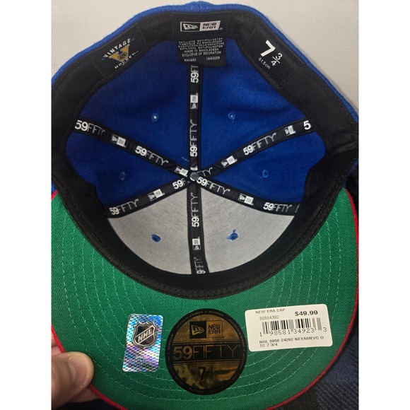 New Era NHL New York Americans Fitted Hat Blue Red Size 7 3/4 Vintage - Picture 4 of 5